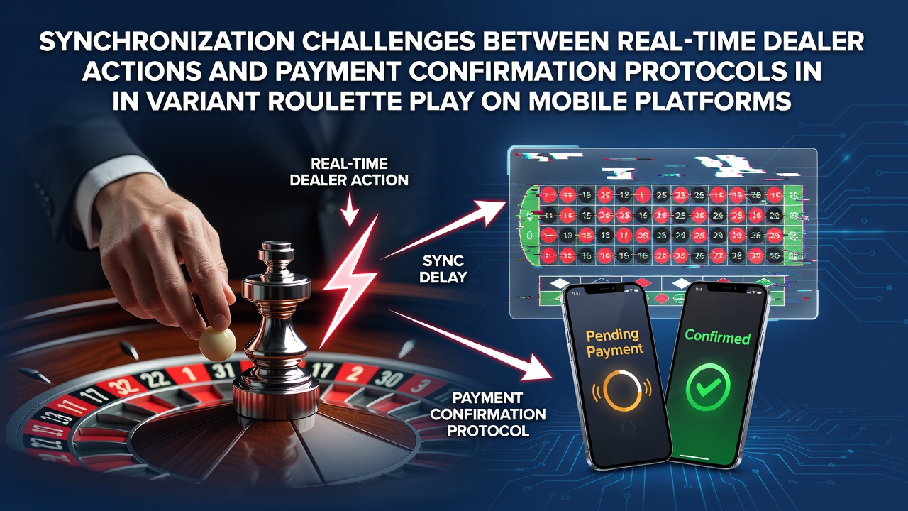 Illustration der Synchronisationsherausforderungen bei mobilen Roulette-Varianten mit Live-Dealern und Zahlungsprotokollen